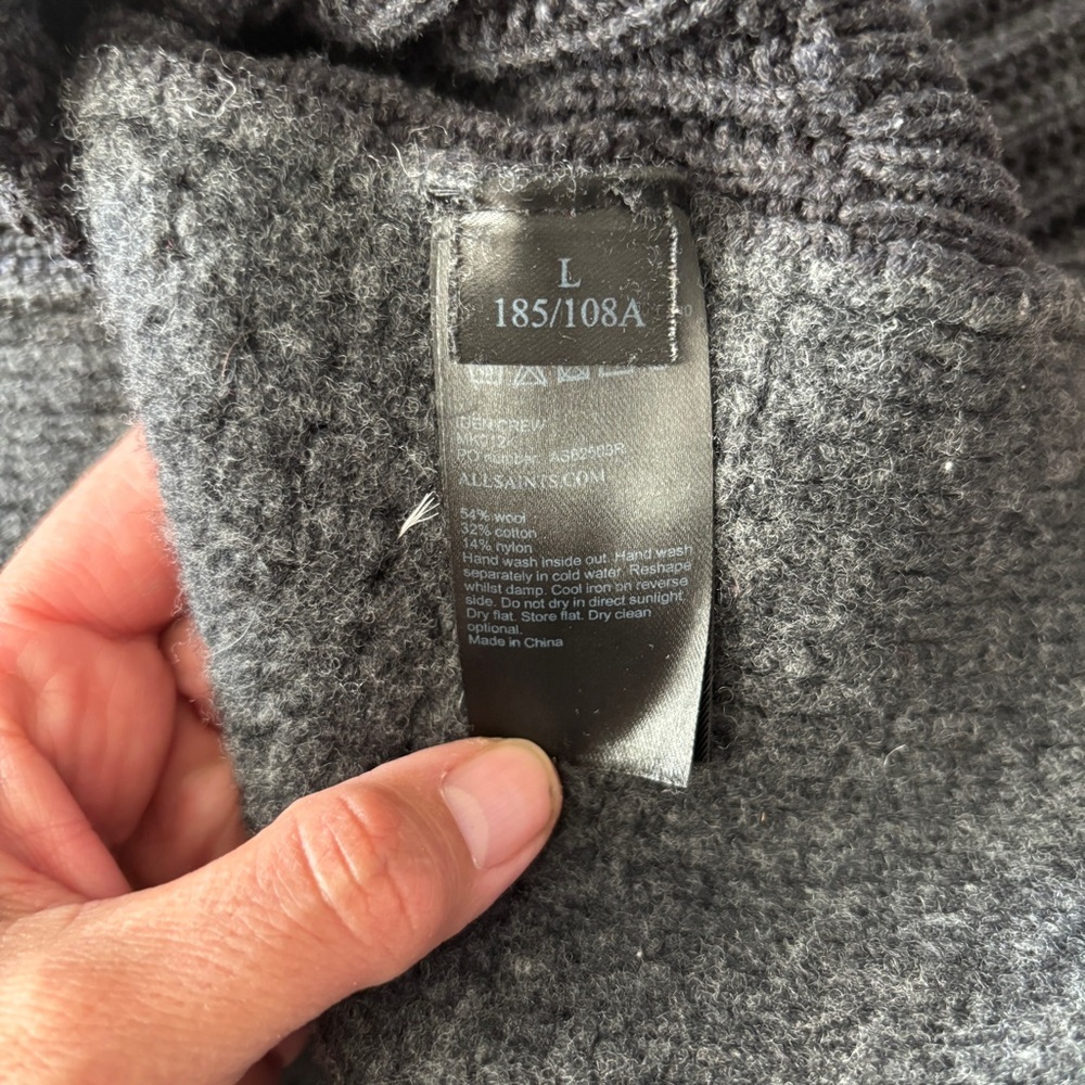 AllSaints Oversized Grey Knit Sweater | Chunky Textured Minimalist | Size L - Picture 6 of 7